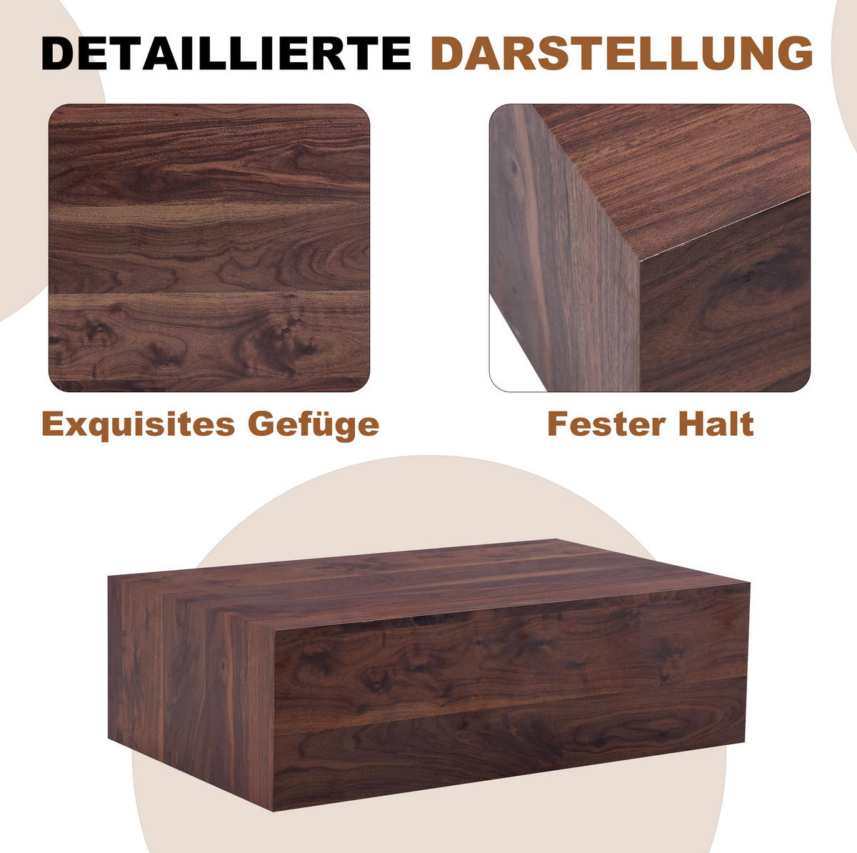 KLUBSKA miza 90/50/30 cm v videzu oreha, MDF, brez montaže - barva oreha, leseni material (90/50/30cm) - BEAOK