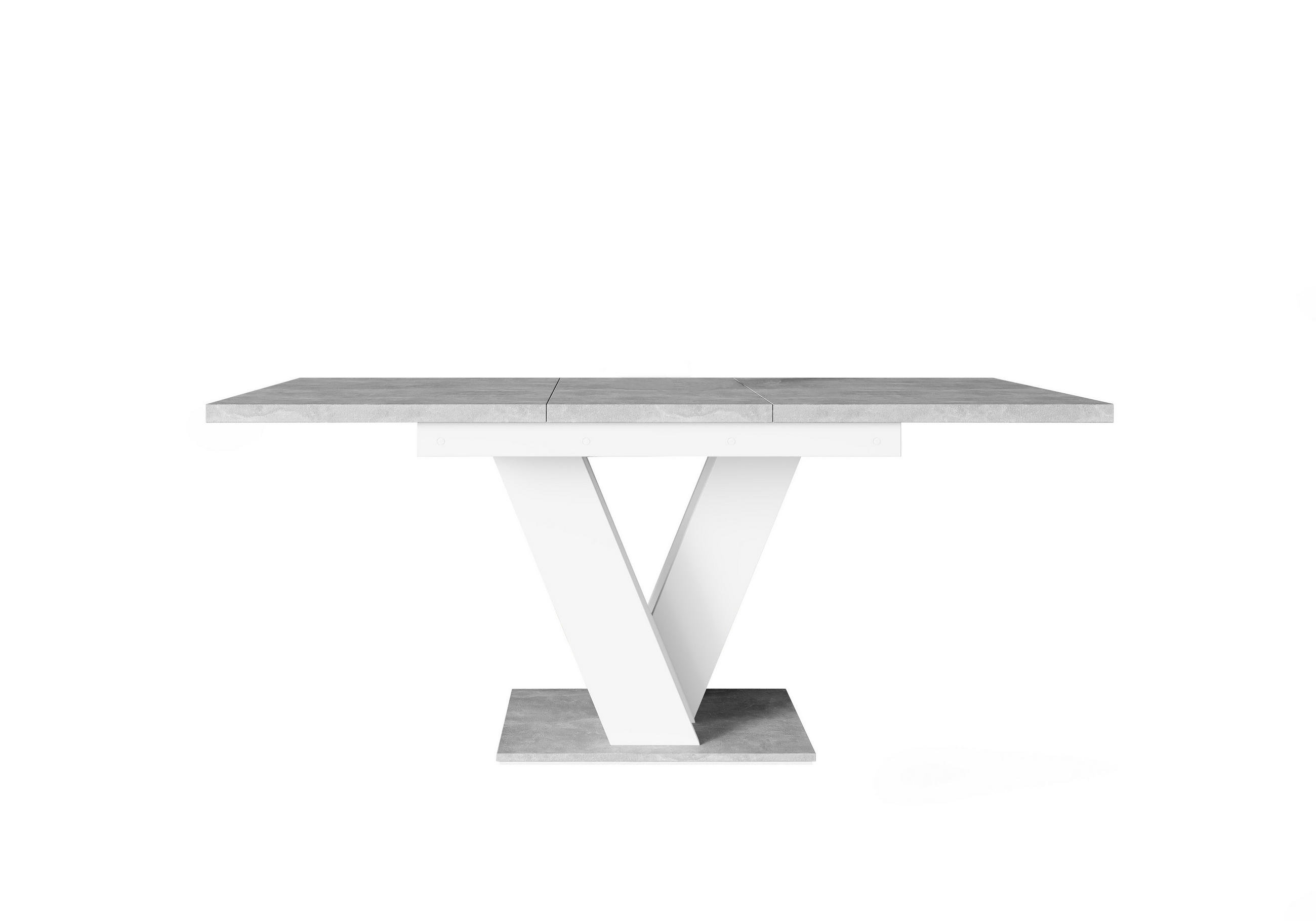 ALTDECOR VÝSUVNÝ jídelní stůl 120–160 × 80 × 75 cm – bílá / vzhled betonu – ASIV