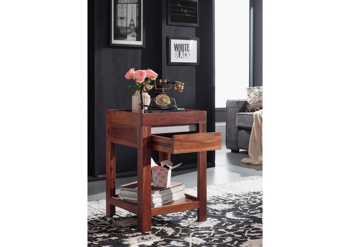 BEISTELLTISCH Sheesham 40x40x60 noble unique lackiert SYDNEY #136 - Braun, Holz (40/40/60cm) - Massivmoebel24