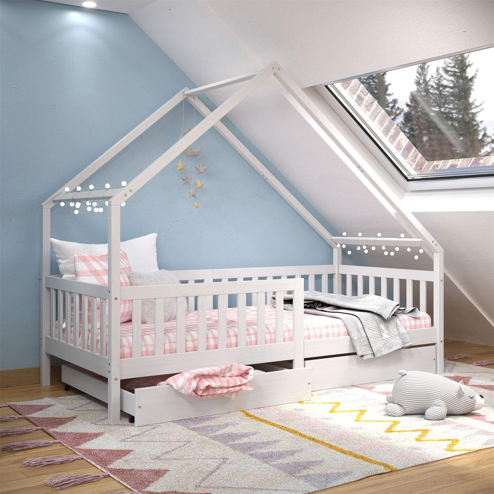 HAUSBETT ALVA 90X200 CM - Weiß, Holz (96/168/206cm) - IDIMEX