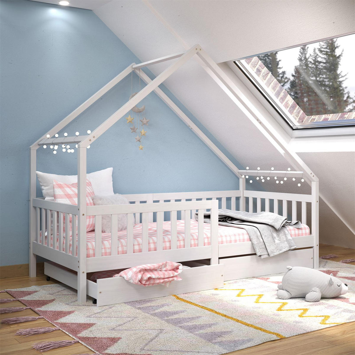 HAUSBETT ALVA 90X200 CM - Weiß, Holz (96/168/206cm) - IDIMEX