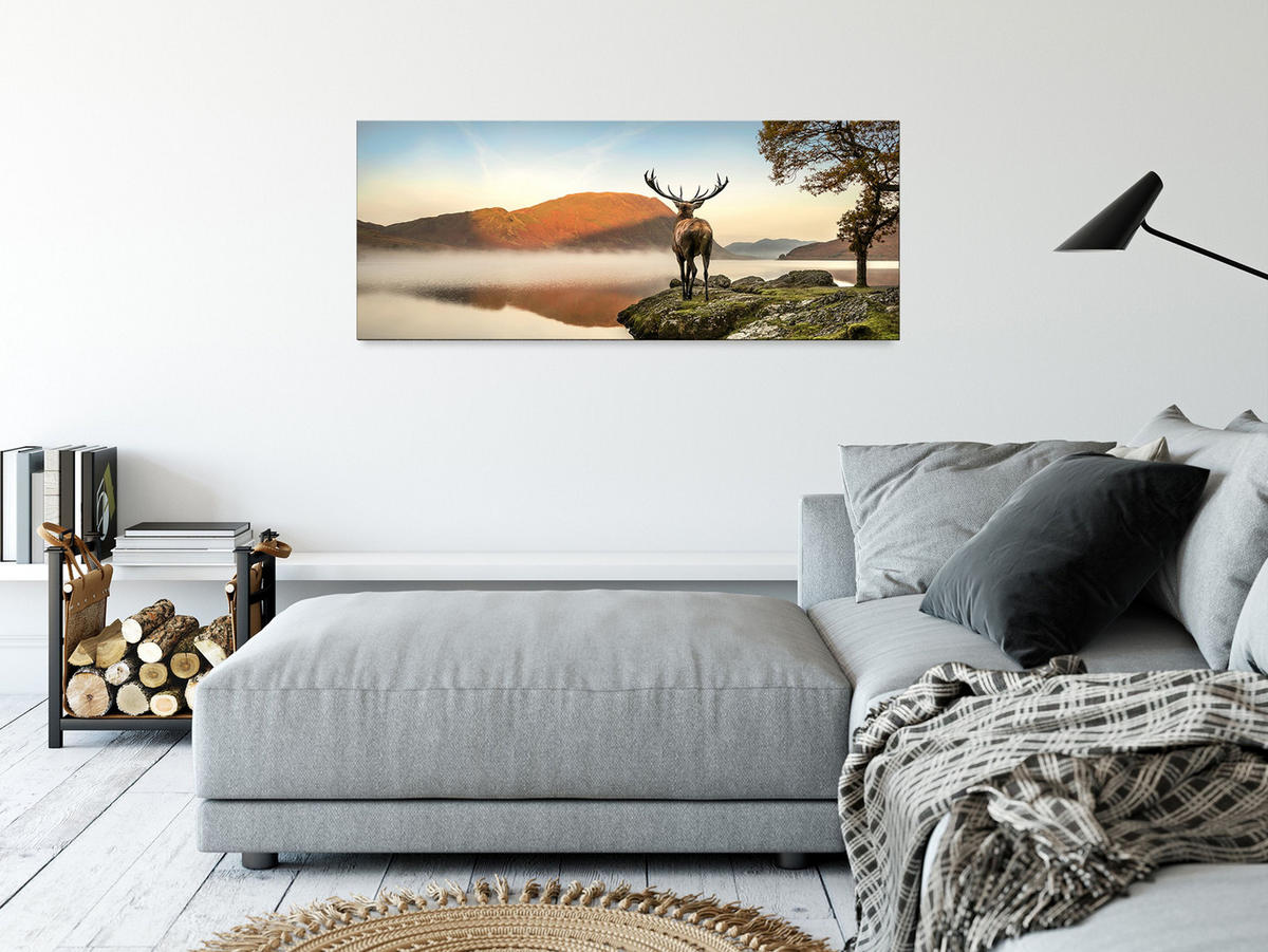 GLASBILD 125x50 cm Hirsch Landschaft - Braun, Glas (125/50cm) - artissimo