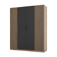 KLEIDERSCHRANK Nehir Korpus Eiche Evoke, Front Schwarz/Eiche Evoke 200 cm - 4T Modern mit 2 Lamellentüren außen - Eichefarben/Schwarz, Holzwerkstoff/Kunststoff (200/239/61.9cm) - AX Living