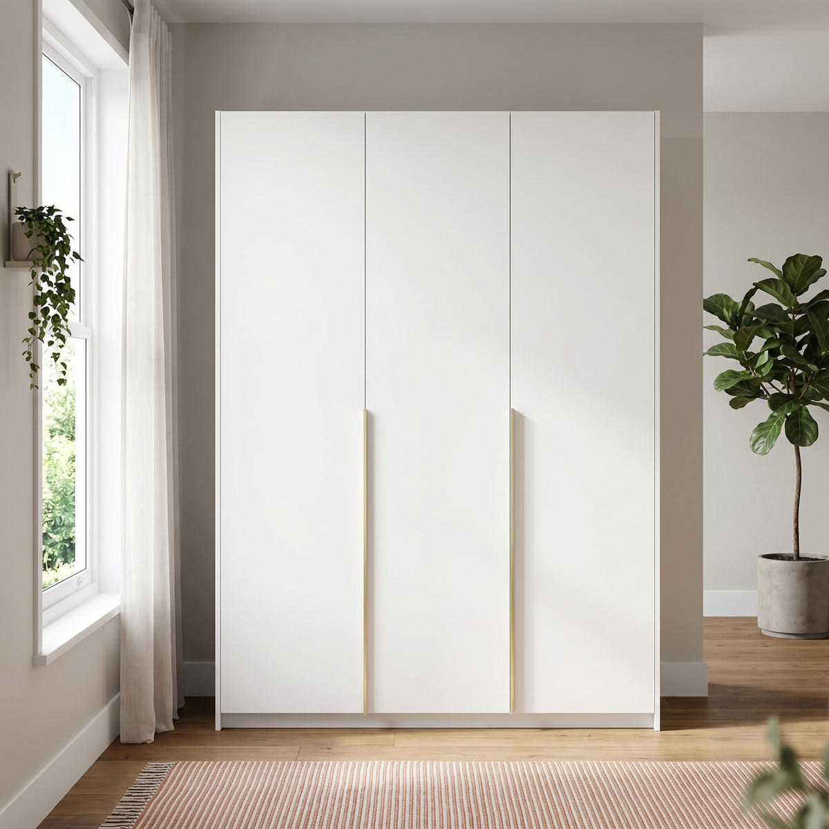 DREHTÜRENSCHRANK AMARA 148/204/58cm 3-türig Weiß - Goldfarben/Weiß, Holzwerkstoff (148/204/58cm) - MASSENO