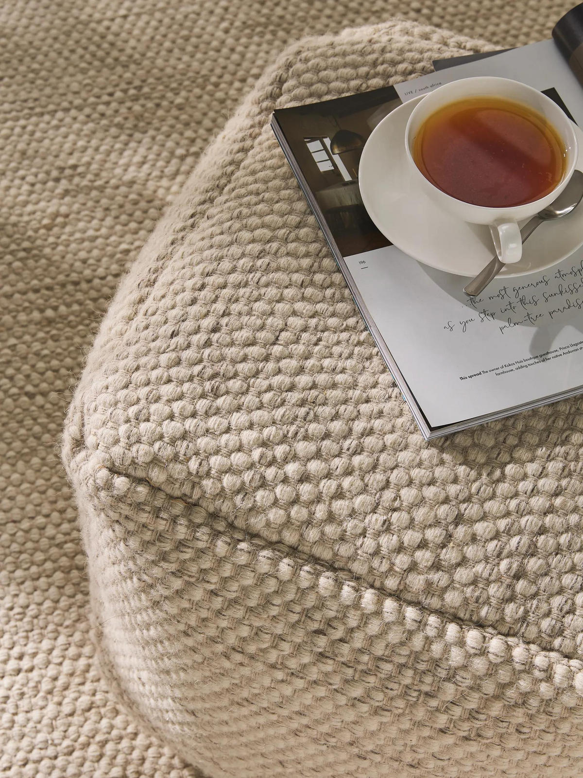 WOLL-POUF handgefertigt Rocco Cream 45x45x45 cm - Creme, Textil (45/45/45cm) - benuta Pure
