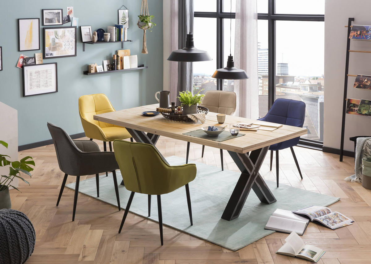 ARMLEHNSTUHL Norah mit blauem Leinen und gestepptem Rücken - Blau, Metall (55/86/46cm) - TPFLiving