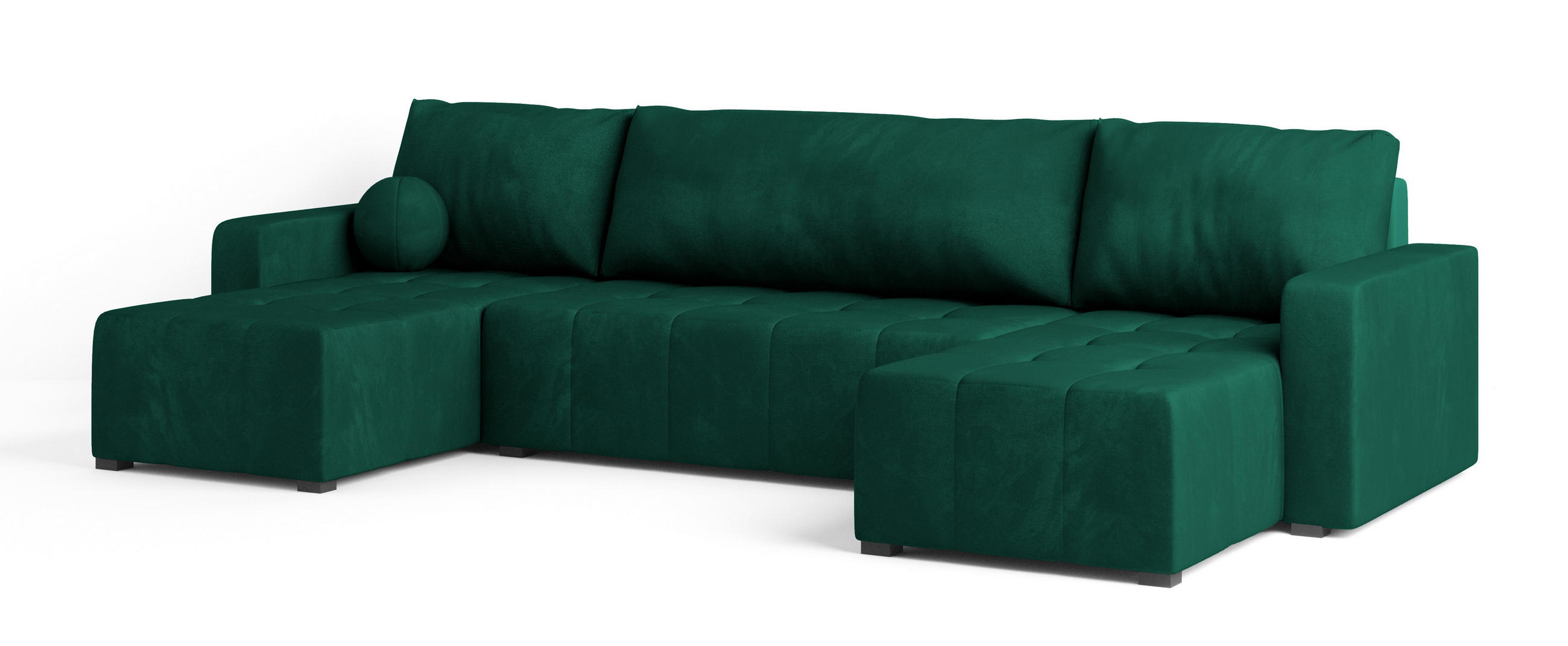 WOHNLANDSCHAFT TOLARI Grün Plüsch-Stoff mit Schlaffunktion - Grün, Holz (295/85/140cm) - MASSENO