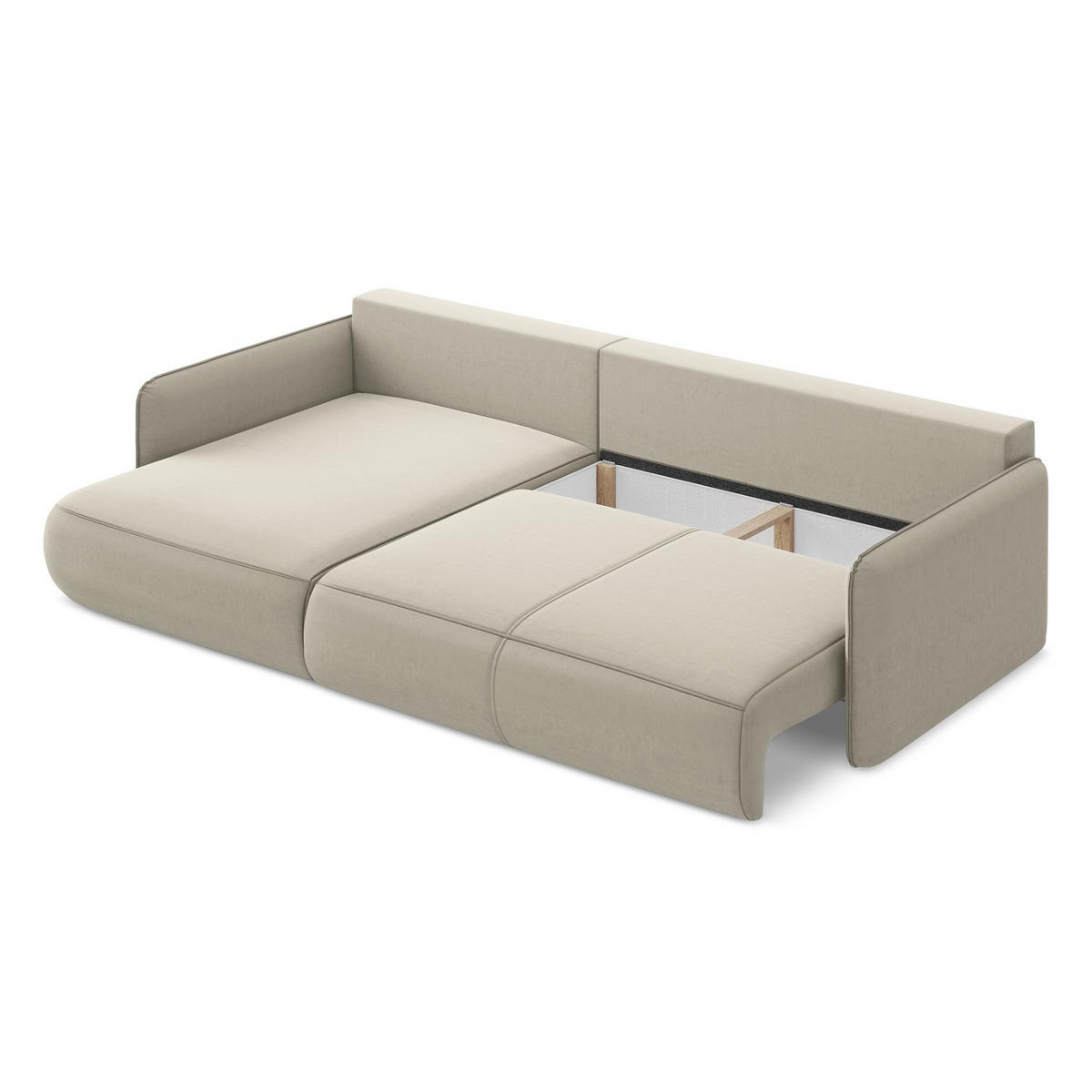 ECKSOFA mit Schlaffunktion Samt Stoff Creme - Perlmutt/Creme, Kunststoff/Textil (148/240cm) - LaMiaSofa