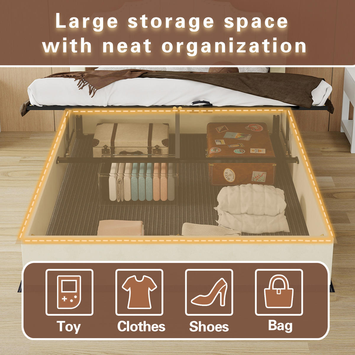 STAURAUMBETT 140/200 cm mit Hydraulik-Stauraum und Matratze, DE-32979, in Beige - Beige, Metall (140/200cm) - ComfortXL