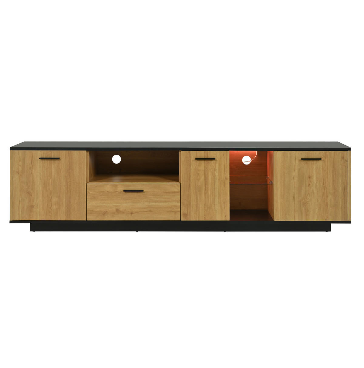 LOWBOARD 180/37/45 cm aus MDF mit LED-Beleuchtung Schwarz/Natur - Schwarz, Holzwerkstoff (180/45/37cm) - Modenvie