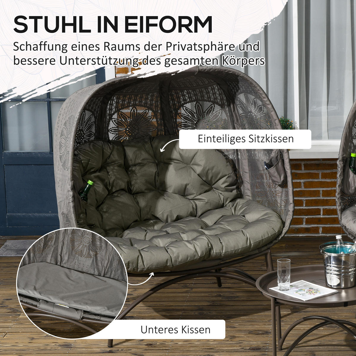 GARTENSTUHL-SET, Stahl, Polyesterstoff, Sand - Sandfarben, Metall - Outsunny