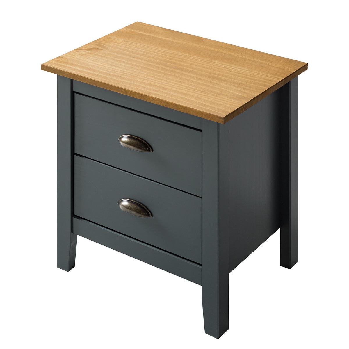 NACHTKOMMODE - Kiefer massiv - Anthrazit, Holz (46/52/35cm) - home24