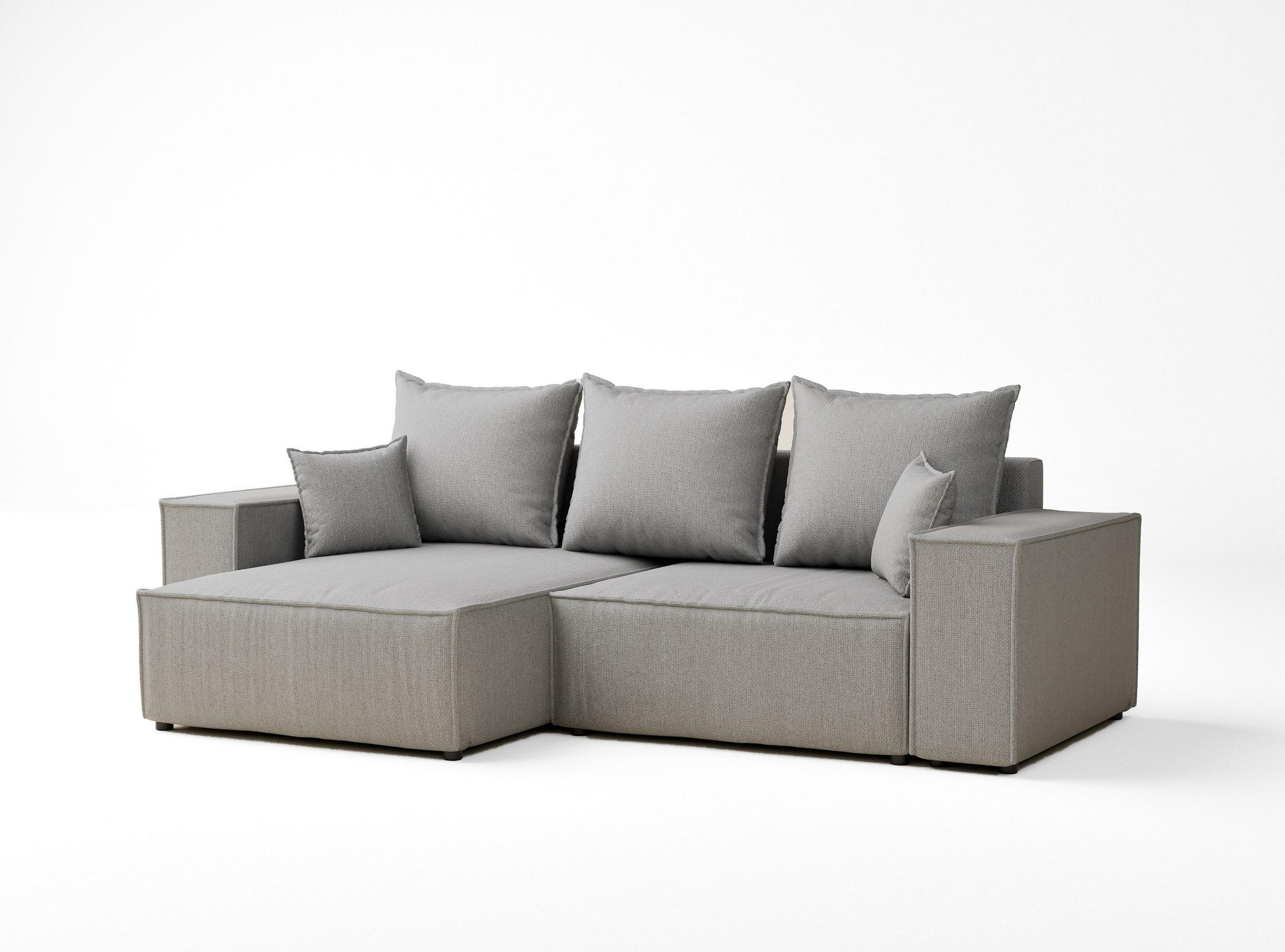 ECKSOFA MIT SCHLAFFUNKTION Moyo Hellgrau Webstoff - Hellgrau/Schwarz, Holz/Holzwerkstoff (255/148cm) - Maison de Reve