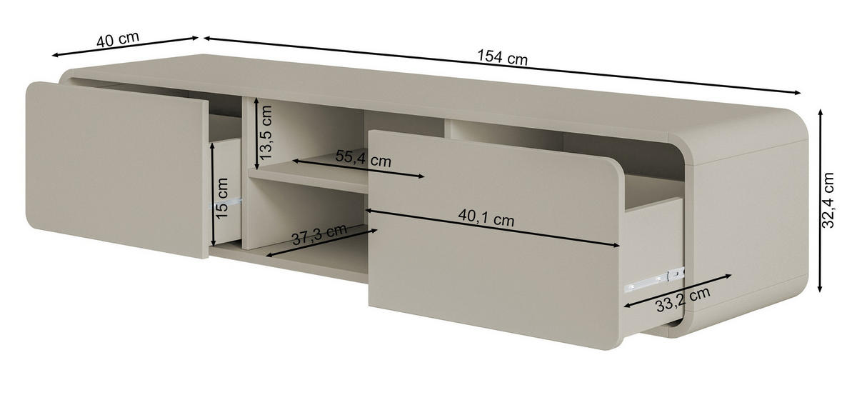 TV-HÄNGEBOARD Oro Greige mit 2 Schubladen 154 cm - Taupe, Holzwerkstoff (154/32.4/40cm) - Selsey