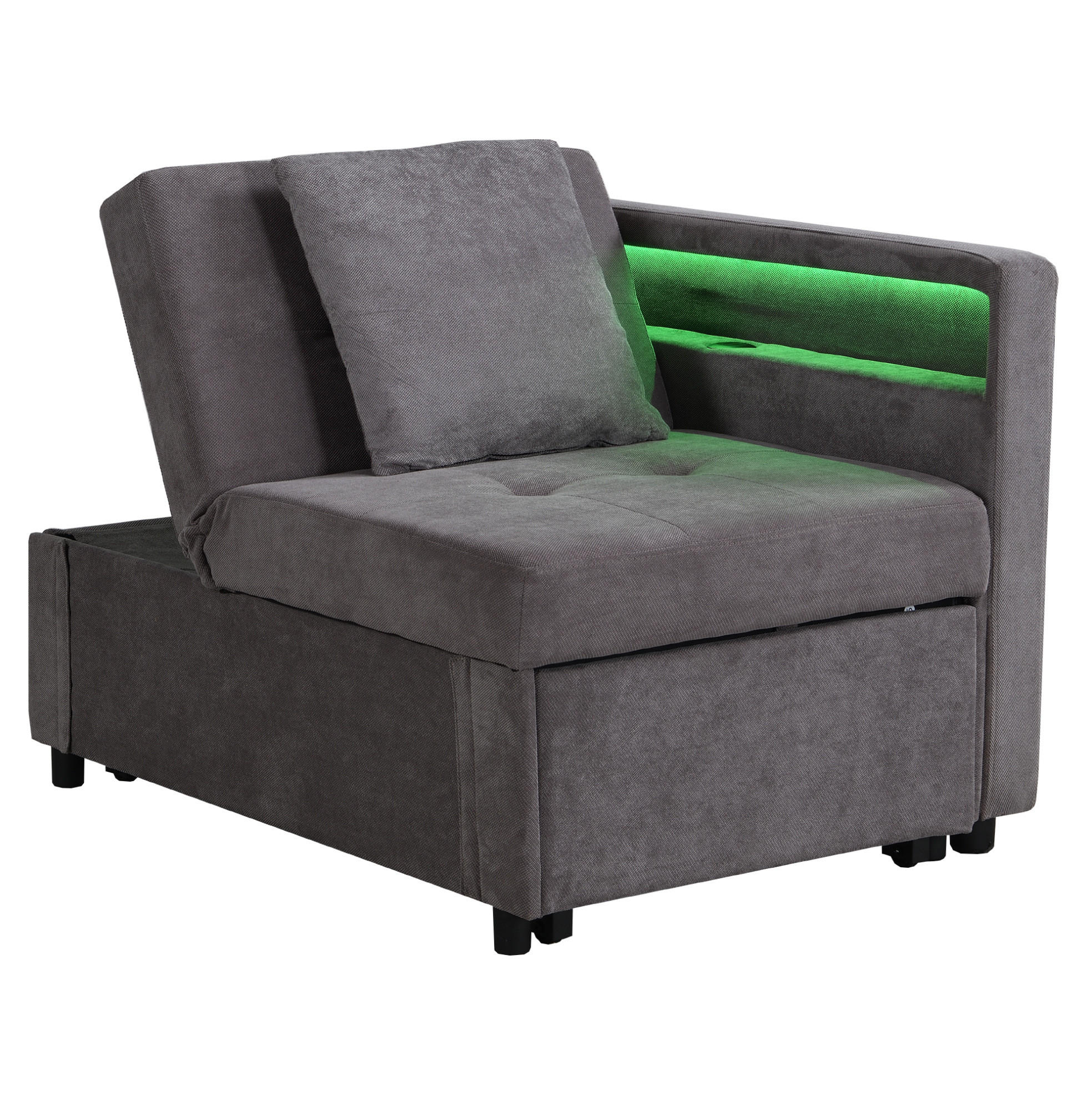 SCHLAFSOFA 177/68/65 cm in Dunkelgrau – 3-in-1, verstellbar mit USB/LED - Dunkelgrau, Leder (177/65/68cm) - BEAOK
