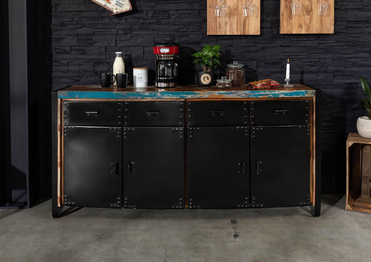SIDEBOARD Altholz 180x43x90 mehrfarbig lackiert INDUSTRIAL #101 - Multicolor, Holz (180/90/43cm) - Massivmoebel24