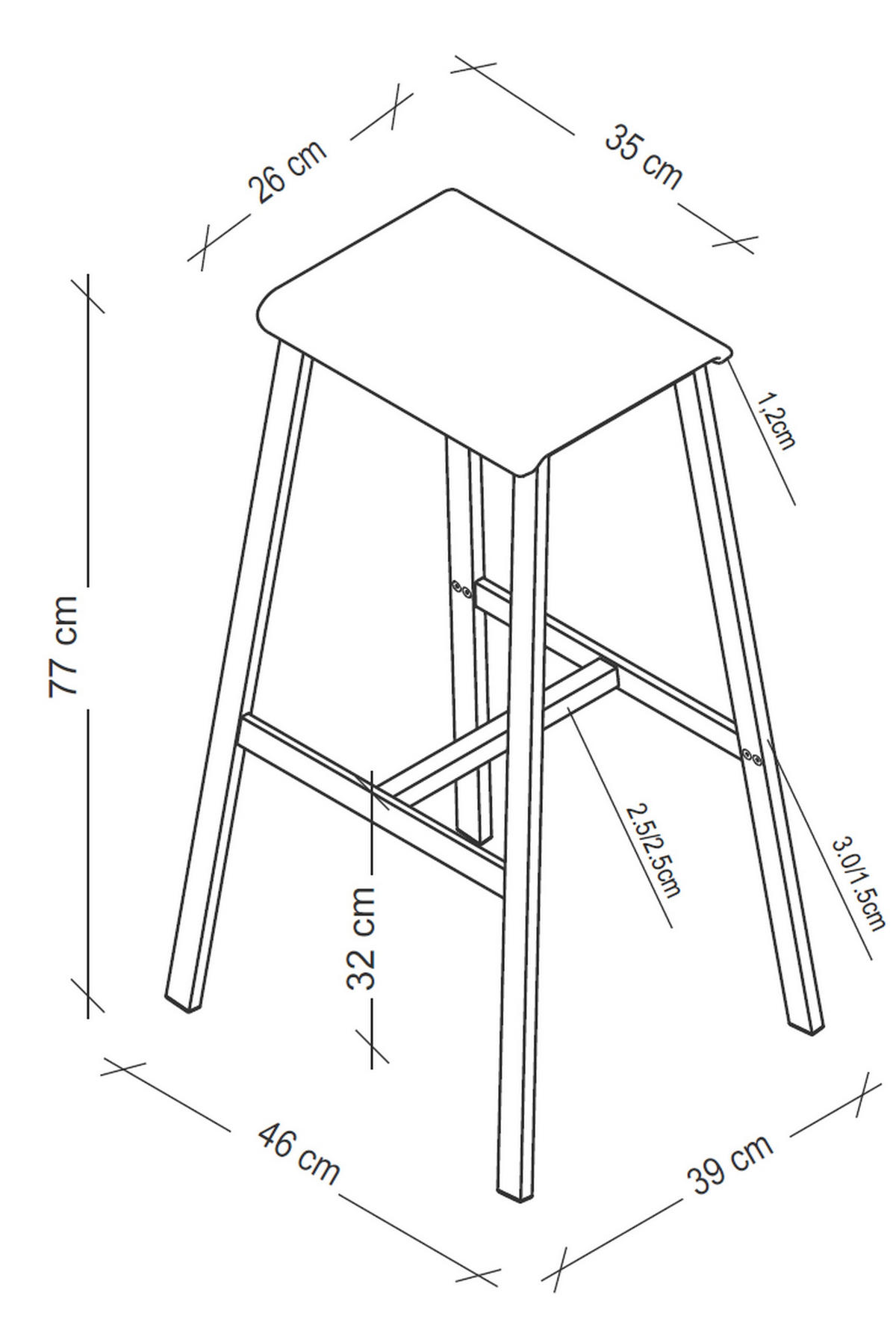 BARHOCKER Industrial-Look (2er-Set) 26/35/77 cm in Weiß/Rohstahl - Weiß, Holzwerkstoff (35/77/26cm) - bümö