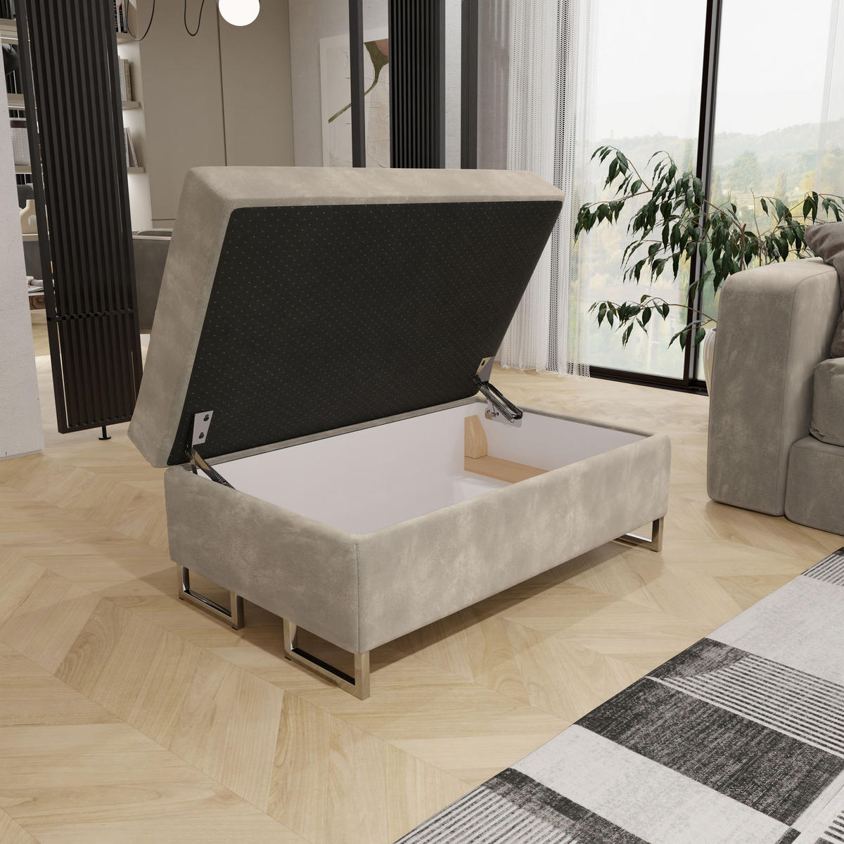 POLSTERHOCKER BARLET Creme 100x60 cm - Greige, Textil (100/41/60cm) - MASSENO