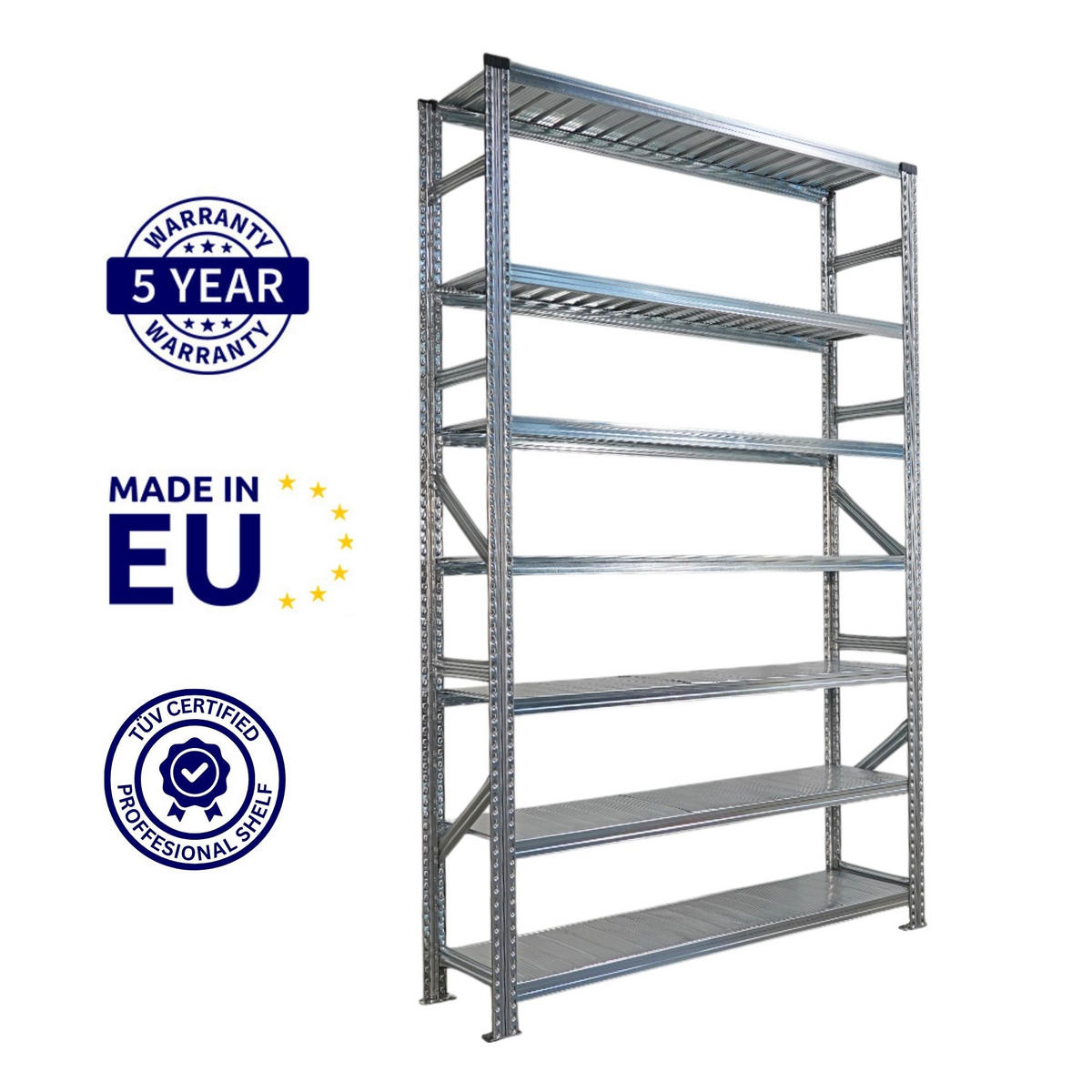 FACHBODENREGAL Proximo Stecksystem 250x600x40cm 7 Ebenen Beidseitig nutzbar Verzinkt - Silberfarben, Metall (600/250/40cm) - PROREGAL