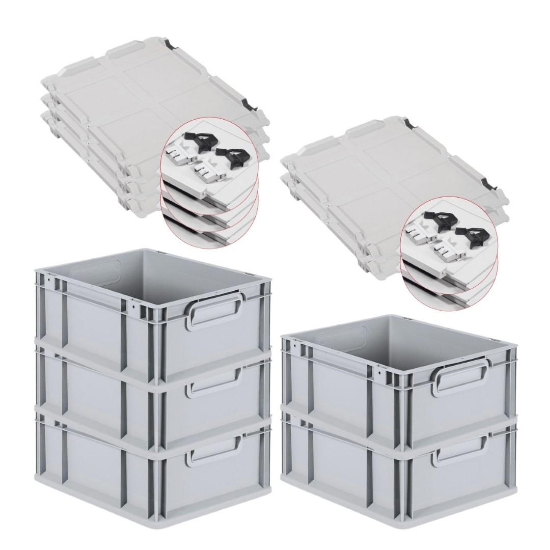 EUROBOX 5x Nextgen Economy Mit Scharnierdeckel Grau/Schwarz Griffe Geschlossen - Schwarz, Kunststoff (30/17/40cm) - PROREGAL