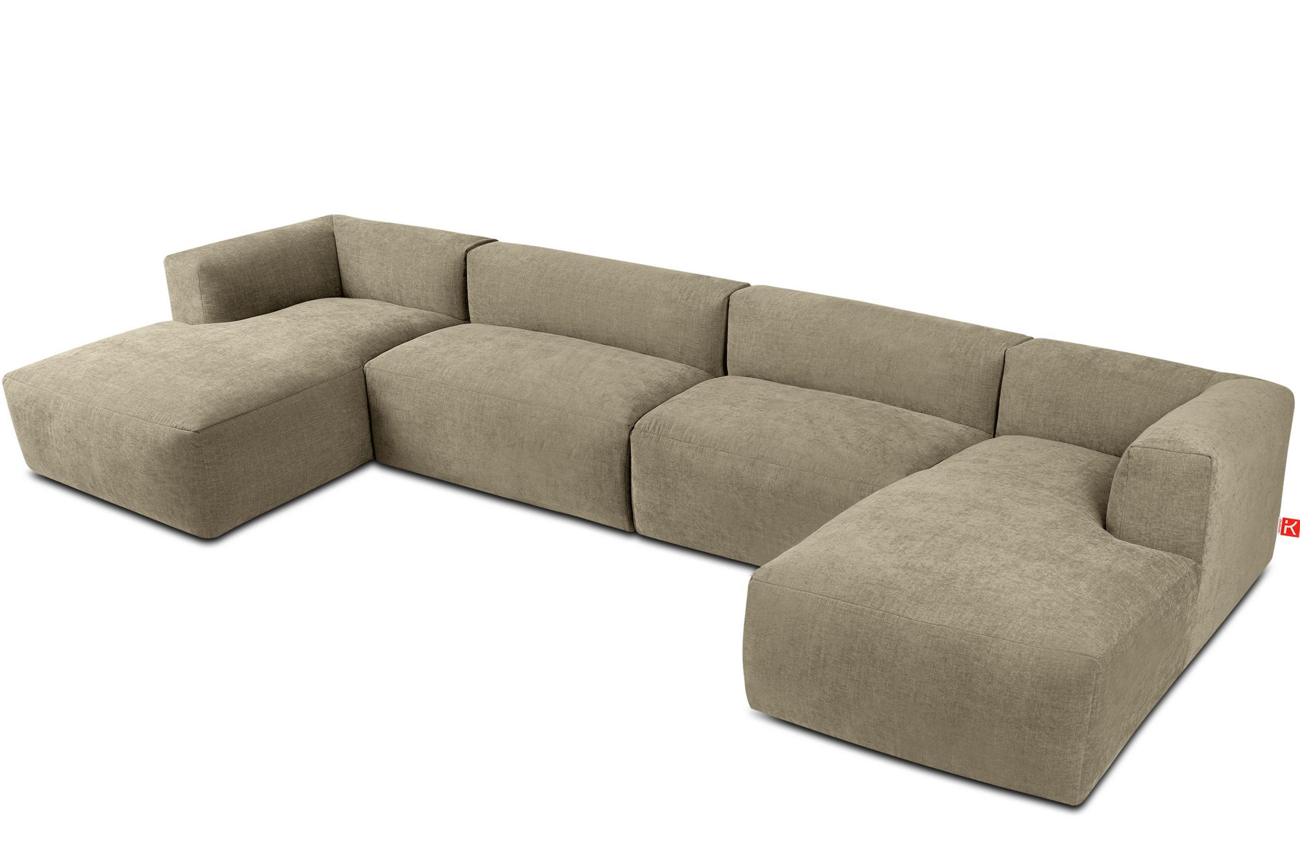 PANORAMA-ECKSOFA BUFFO 7/8 Sitzer mit extrem weicher Sitzfläche, Gewebestoff, sandfarben - Sandfarben, Textil (424/73/180cm) - KONSIMO®