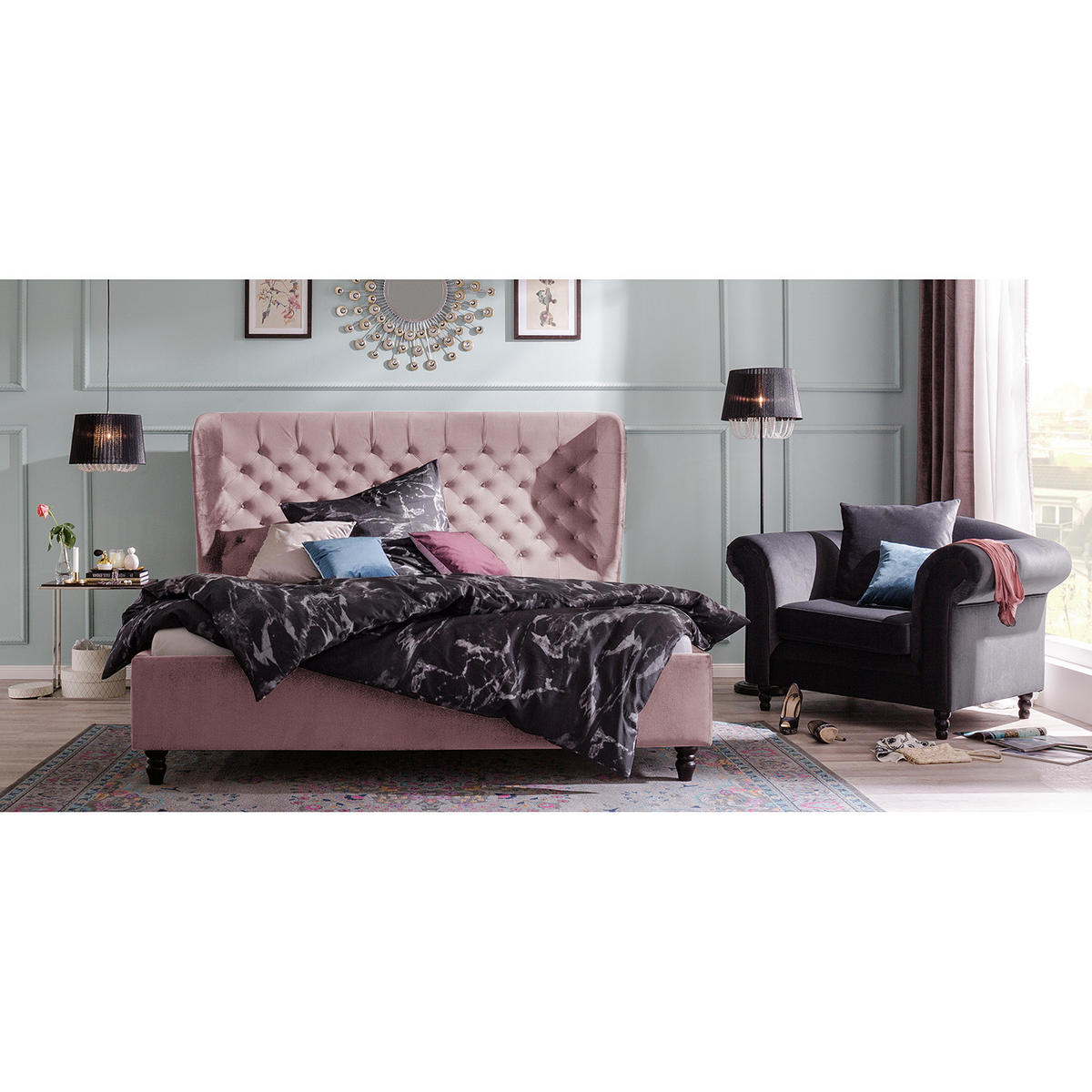 POLSTERBETT - Samt - Mauve, Textil (140/200cm) - home24