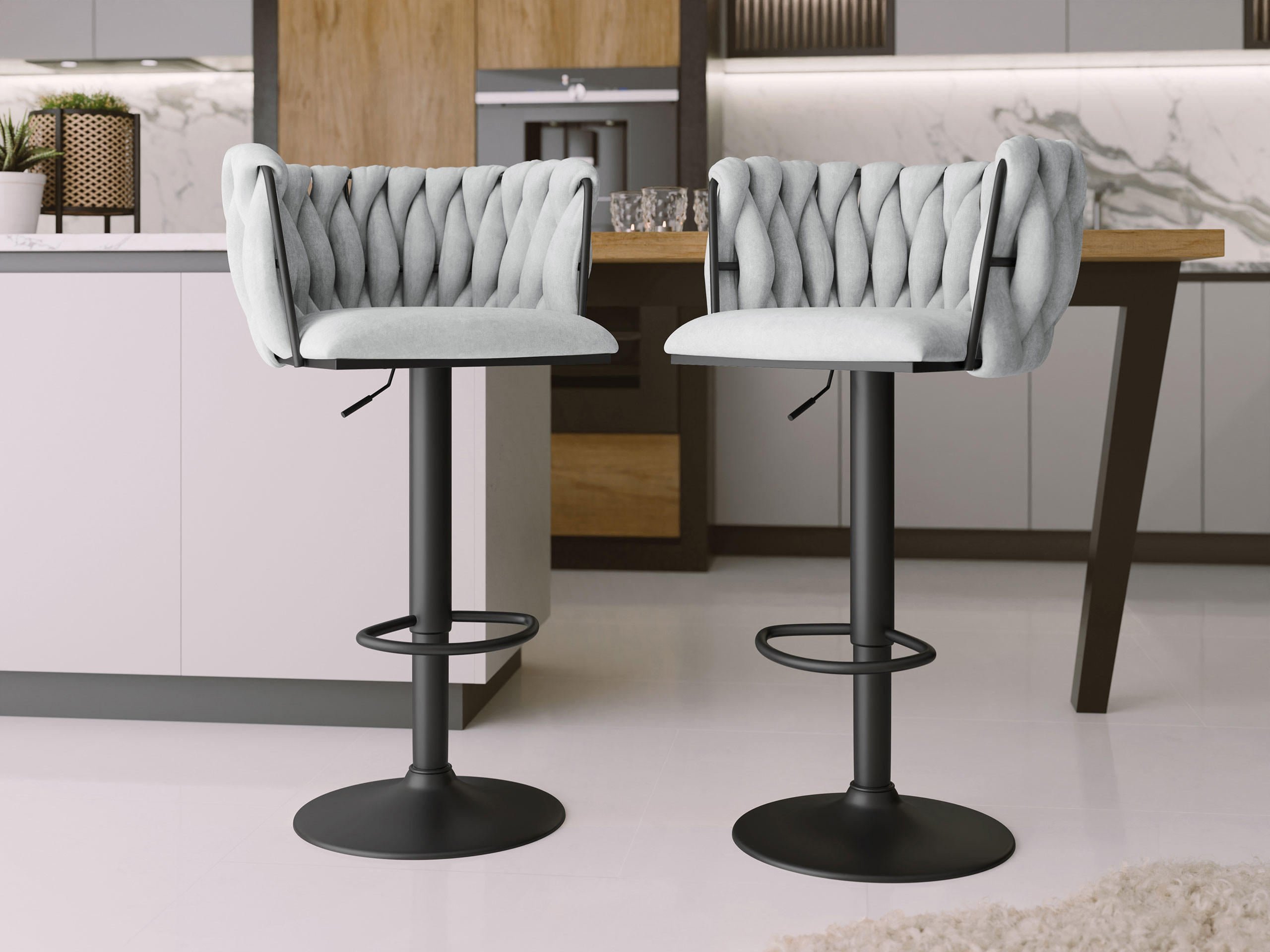 BARHOCKER-SET Muz BK-1142/CM (2 Stück in Samt) - Schwarz/Grau, Textil/Metall (50/85/52cm) - MIRJAN24