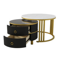COUCHTISCH mit 2 Schubladen Marmoroptik MDF rund Weiß 70/70/46 + 50/50/40 cm - Goldfarben/Schwarz, Holzwerkstoff/Kunststoff (70/70/46cm) - EVRYAE
