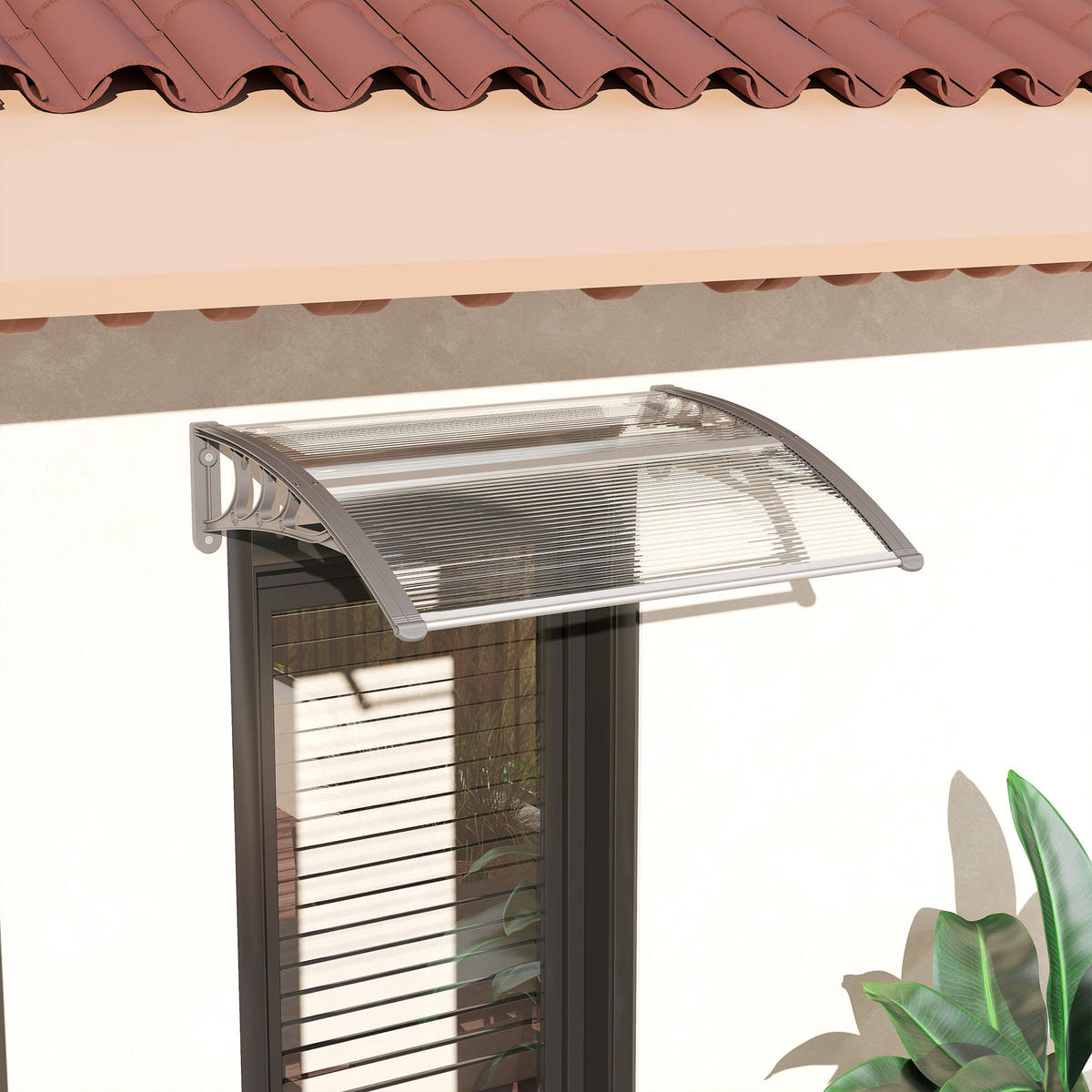 VORDACH-FÜR-HAUSTÜR Polycarbonat Silber - Silberfarben, Kunststoff (75/23/100cm) - Outsunny