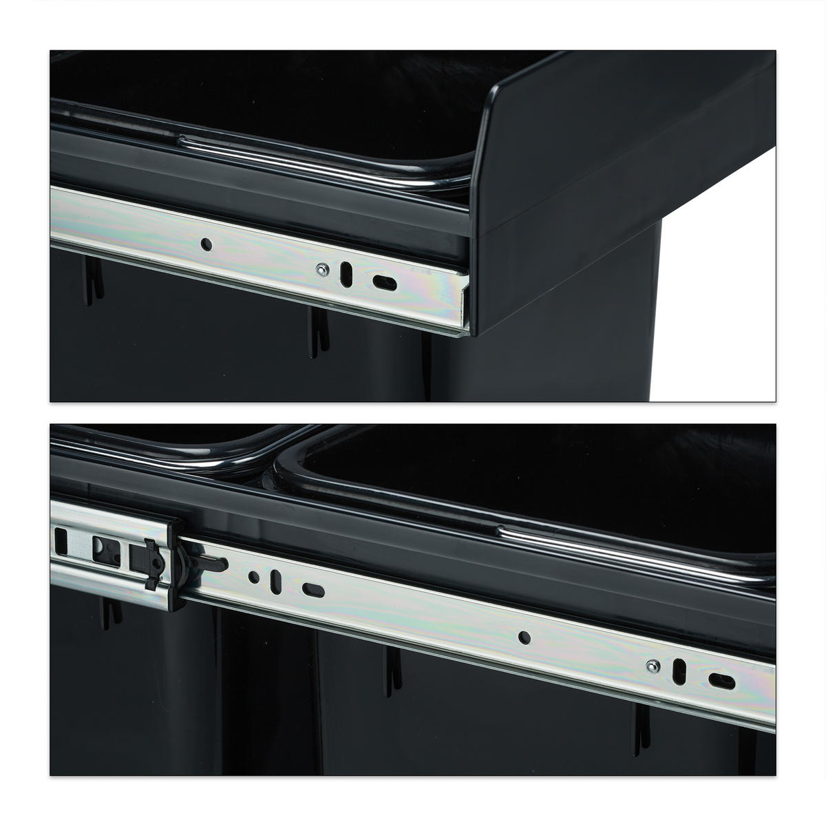 EINBAUMÜLLEIMER 2x8L - Schwarz, Kunststoff/Metall (25/35.5/47cm) - Relaxdays