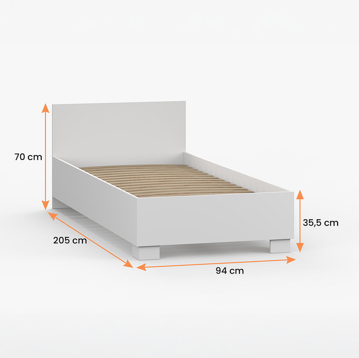 BETT 90×200 JONAS I 36 Weiß/Weiß - Weiß, Holzwerkstoff - imoebel24
