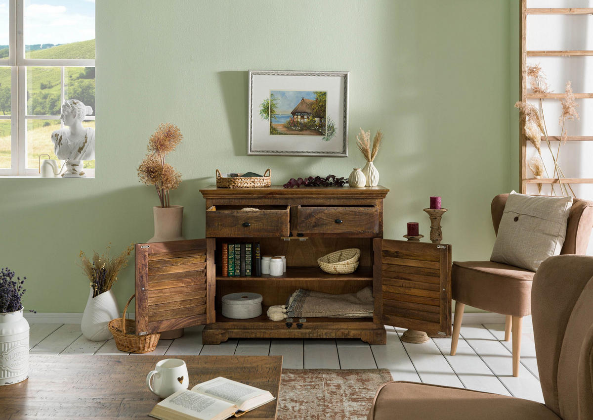 SIDEBOARD Mango 110x45x90 dunkelbraun geölt RODEZ #119 - Dunkelbraun, Holz (110/90/45cm) - Massivmoebel24