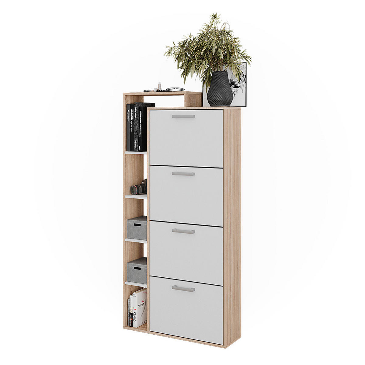 SCHUHKIPPER Orlando Weiß/Sonoma 80 x 166.1 cm mit 4 Fächern - Weiß/Sonoma Eiche, Holzwerkstoff (80/166.1/24.2cm) - Vicco