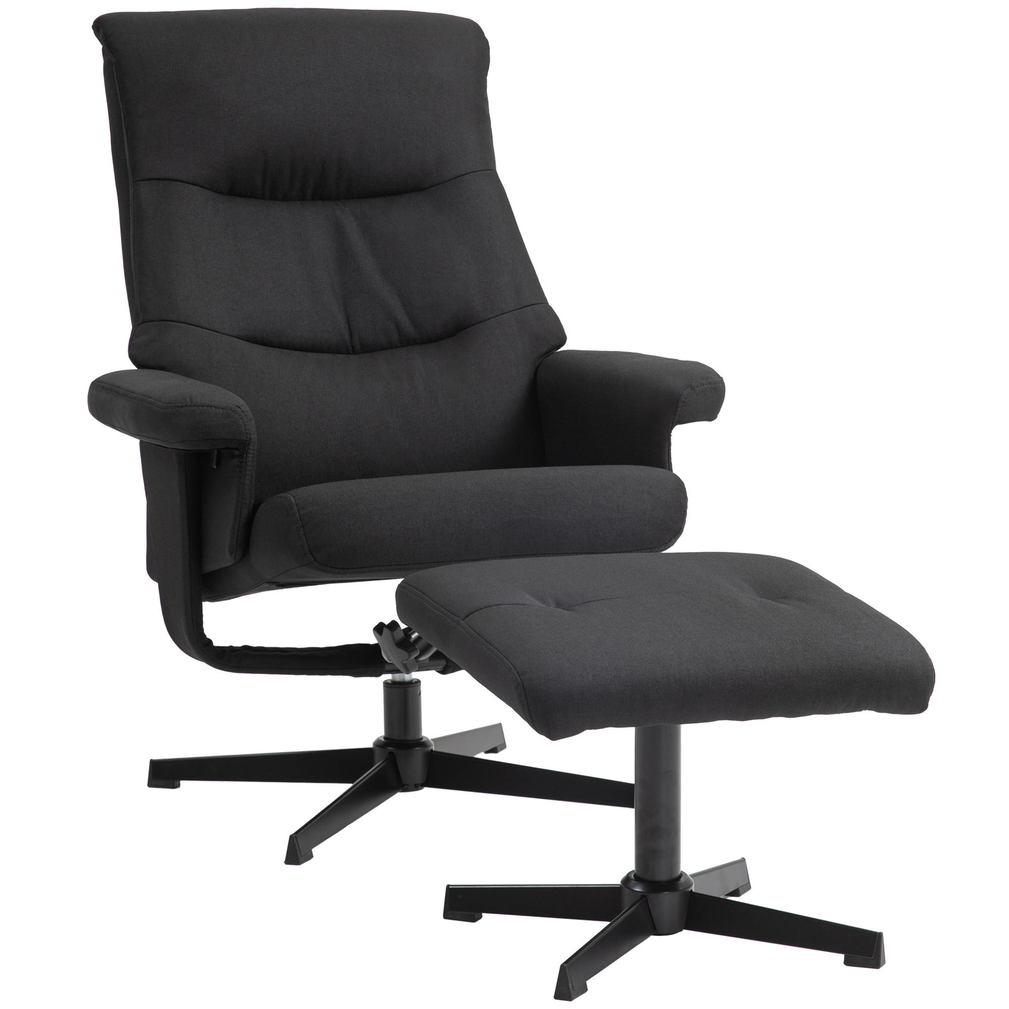 LIEGESESSEL mit Hocker, drehbar, Schwarz - Schwarz, Holz (74/105/105cm) - furnicato