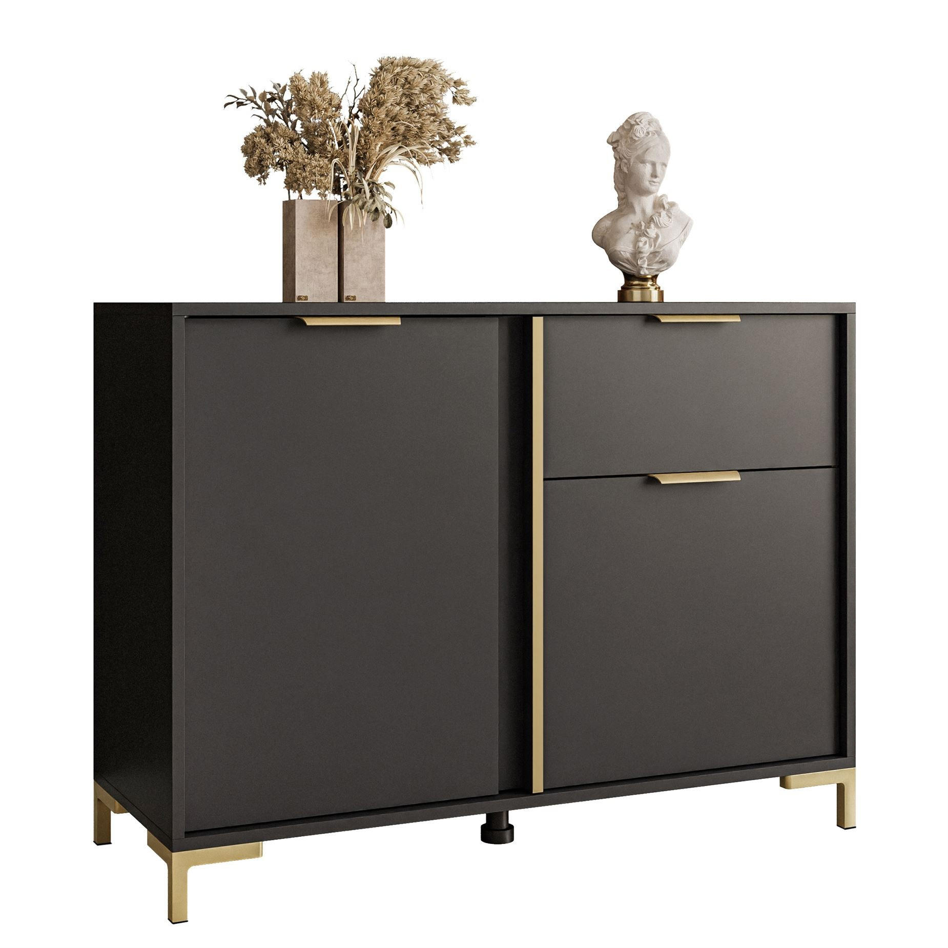 KOMMODE LARETTO 103 cm 2D1S anthrazit - Schwarz, Holzwerkstoff (103/75.4/40cm) - Lookway
