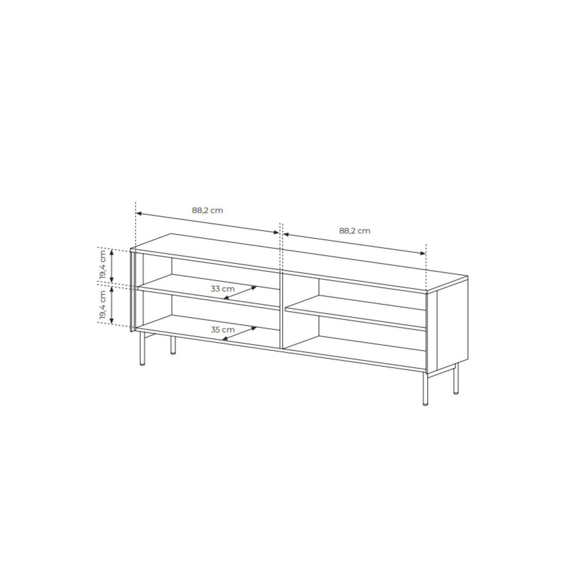 TV-LOWBOARD LUMI 181 cm Eiche Dunin - mit 4 Glastüren (Braunglas) und LED - Eichefarben/Schwarz, Holz/Holzwerkstoff (181/62/39cm) - Ravio