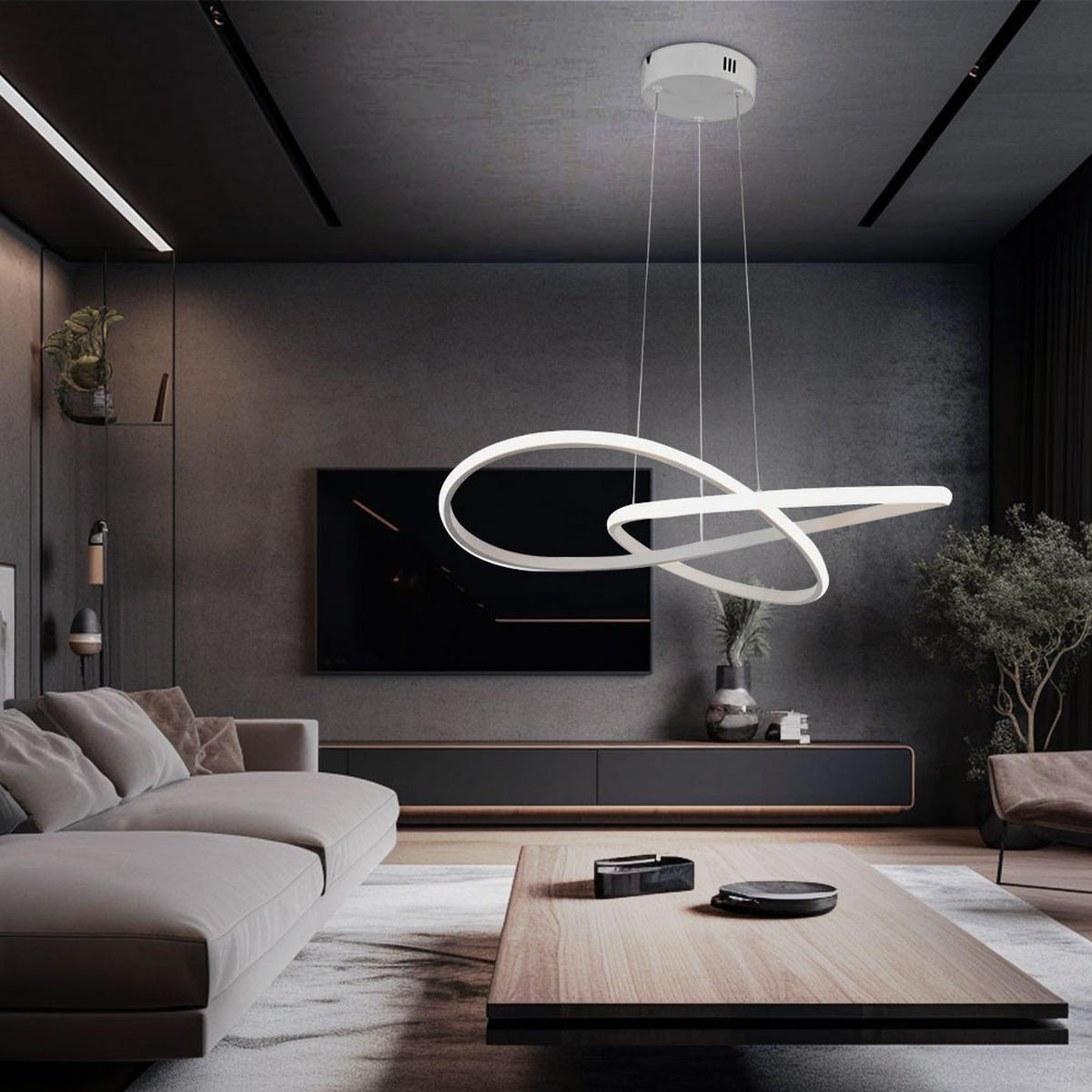 LED HÄNGELEUCHTE Alu Weiß geschwungen - Weiß, Metall (50/50/100cm)