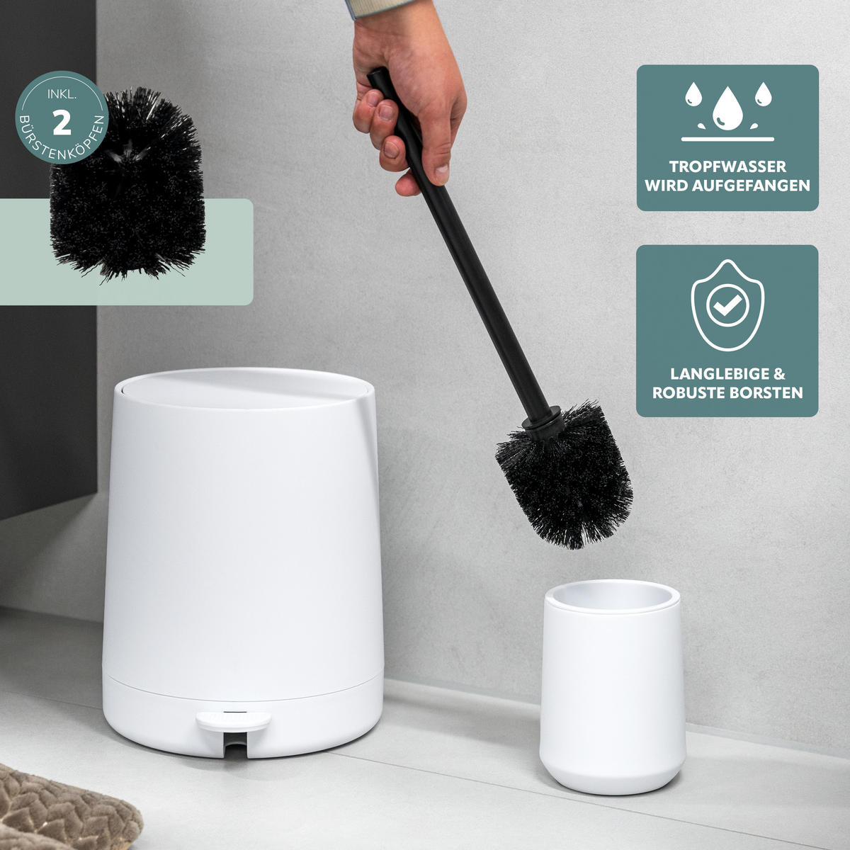 BAD-ACCESSOIRES-SET TESERO, Soft-Touch, weiß - Weiß, Kunststoff (22.5/25.5/25cm) - eluno