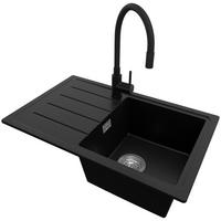 GRANITSPÜLE Kopenhagen Easy, 2-er set Schwarz 70/44 cm 1 Becken + Küchenarmatur 40/38 cm + Ablauf-Set ab 45er Unterschrank - Chromfarben/Schwarz, Kunststoff (70/20/44cm) - Primagran