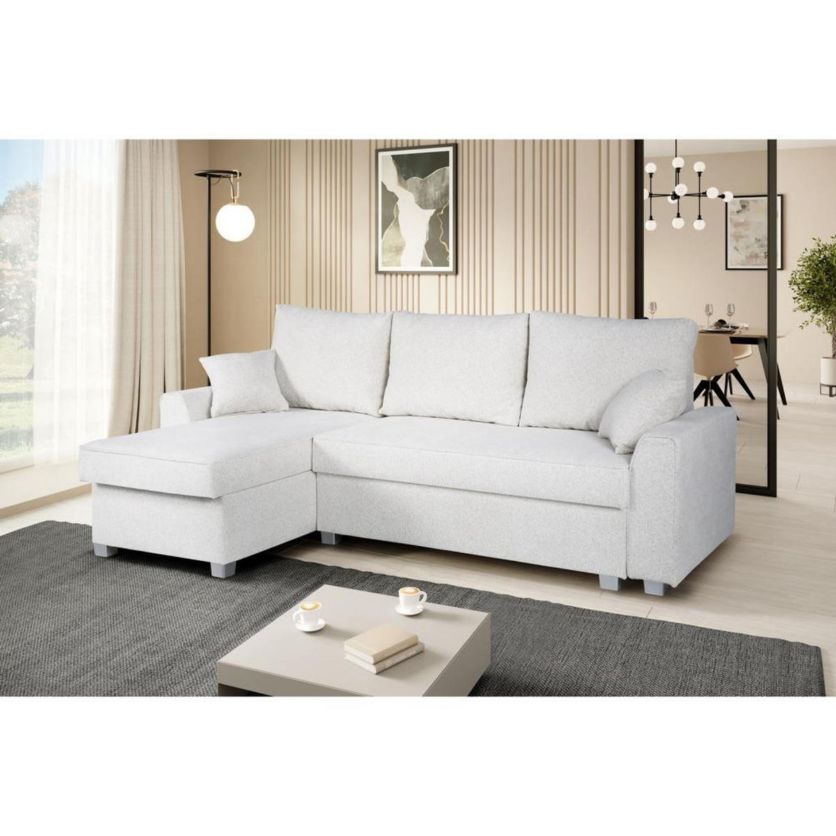 ECKSCHLAFSOFA Teramo hellbeige - Beige/Schwarz, Kunststoff/Textil (235/150cm) - Beautysofa