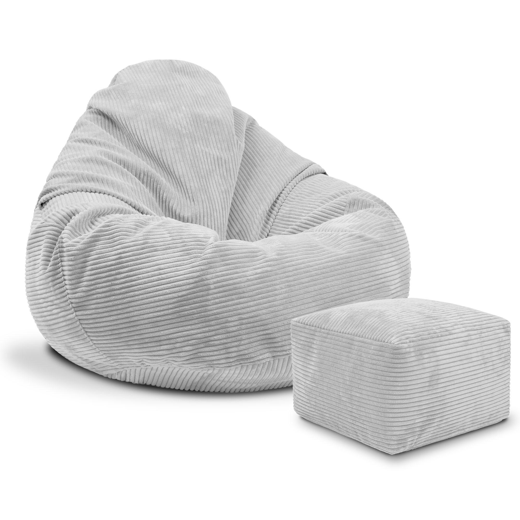SITZSACK PARADISE MIT FUßSTÜTZE Kordsamt 2-tlg Cool Gray M - Hellgrau/Grau, Textil (90/100/90cm) - Dreamroots