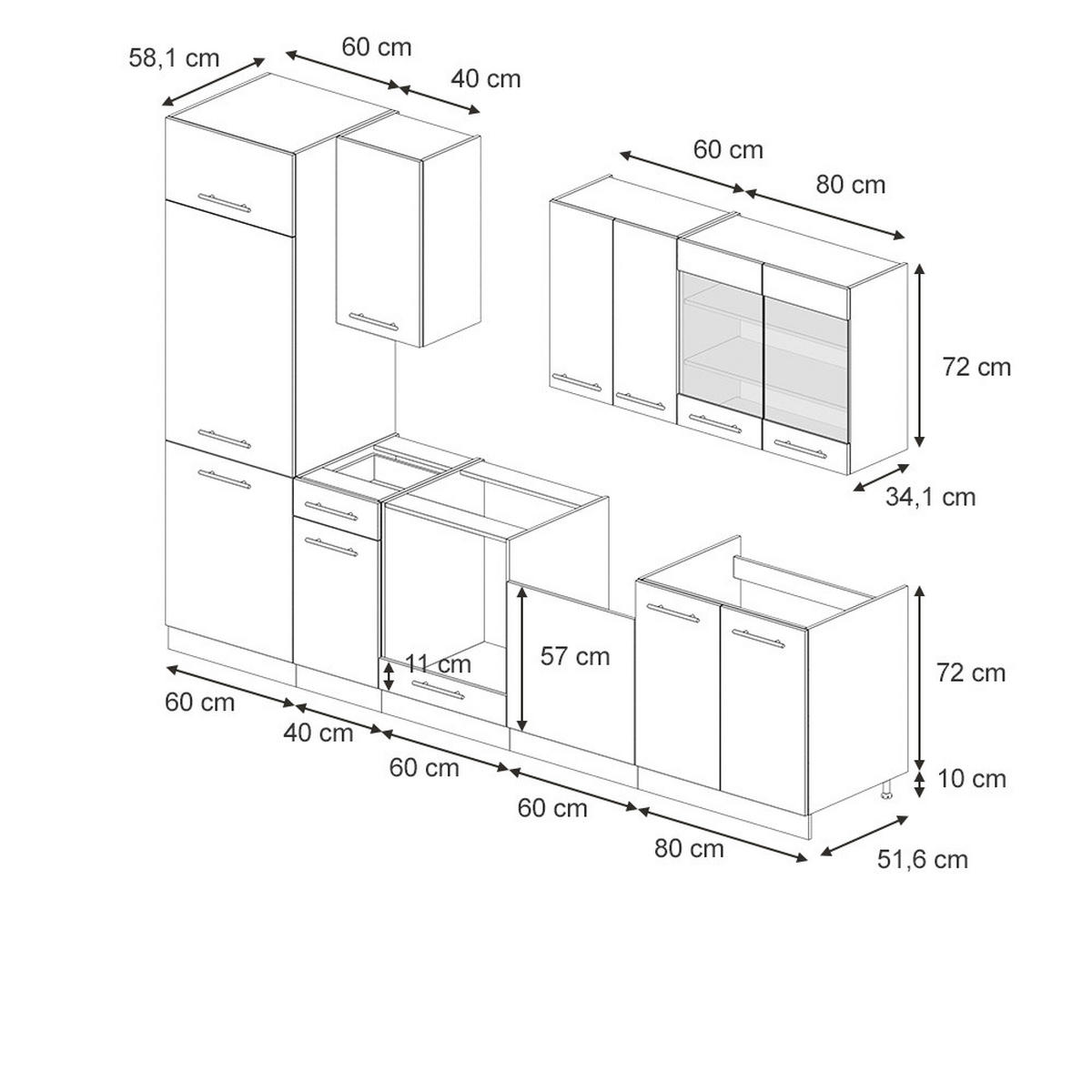 KÜCHENZEILE Fame-Line Dunkelblau Hochglanz/Weiß 300 cm, AP Marmor - Dunkelblau/Weiß, Holzwerkstoff (300/81.6/60cm) - Vicco