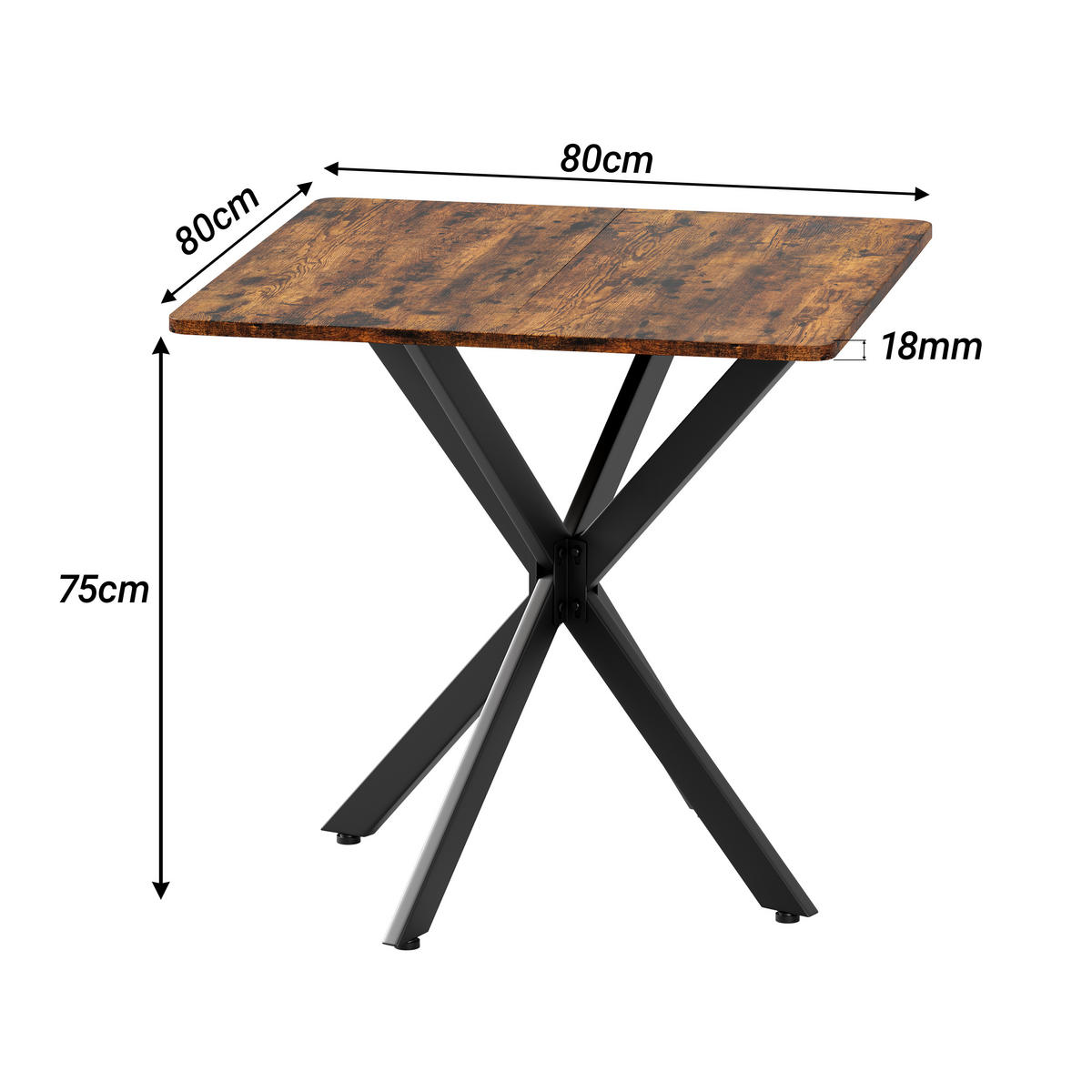 BEISTELLTISCH 80/80/75 cm braun aus Spanplatte mit X-Gestell und höhenverstellbaren Füßen - Braun, Holzwerkstoff (80/80/75cm) - OKWISH