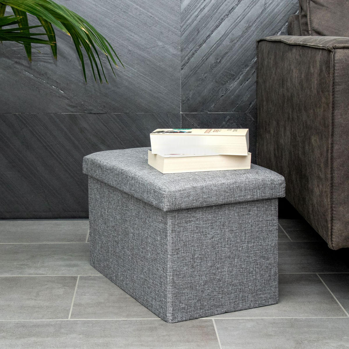 SITZBOX Faltbar mit Stauraum 49/30/30 cm (Grau) - Grau, Textil (30/30/49cm) - Intirilife