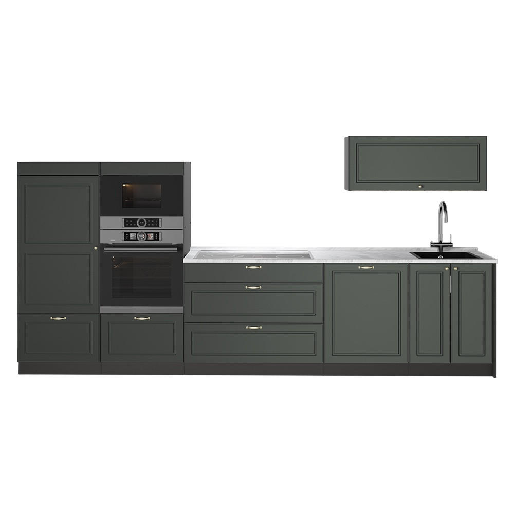 KÜCHENZEILE Fame-Line, Grün-Gold Landhaus/Anthrazit, 340 cm, AP Marmor - Anthrazit/Grün, Holzwerkstoff (340/153.6/60cm) - Vicco