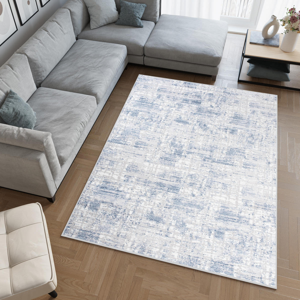 TEPPICH SKY Hellgrau Blau 160/220 cm - Blau/Hellgrau, Textil (160/220cm) - Tapiso