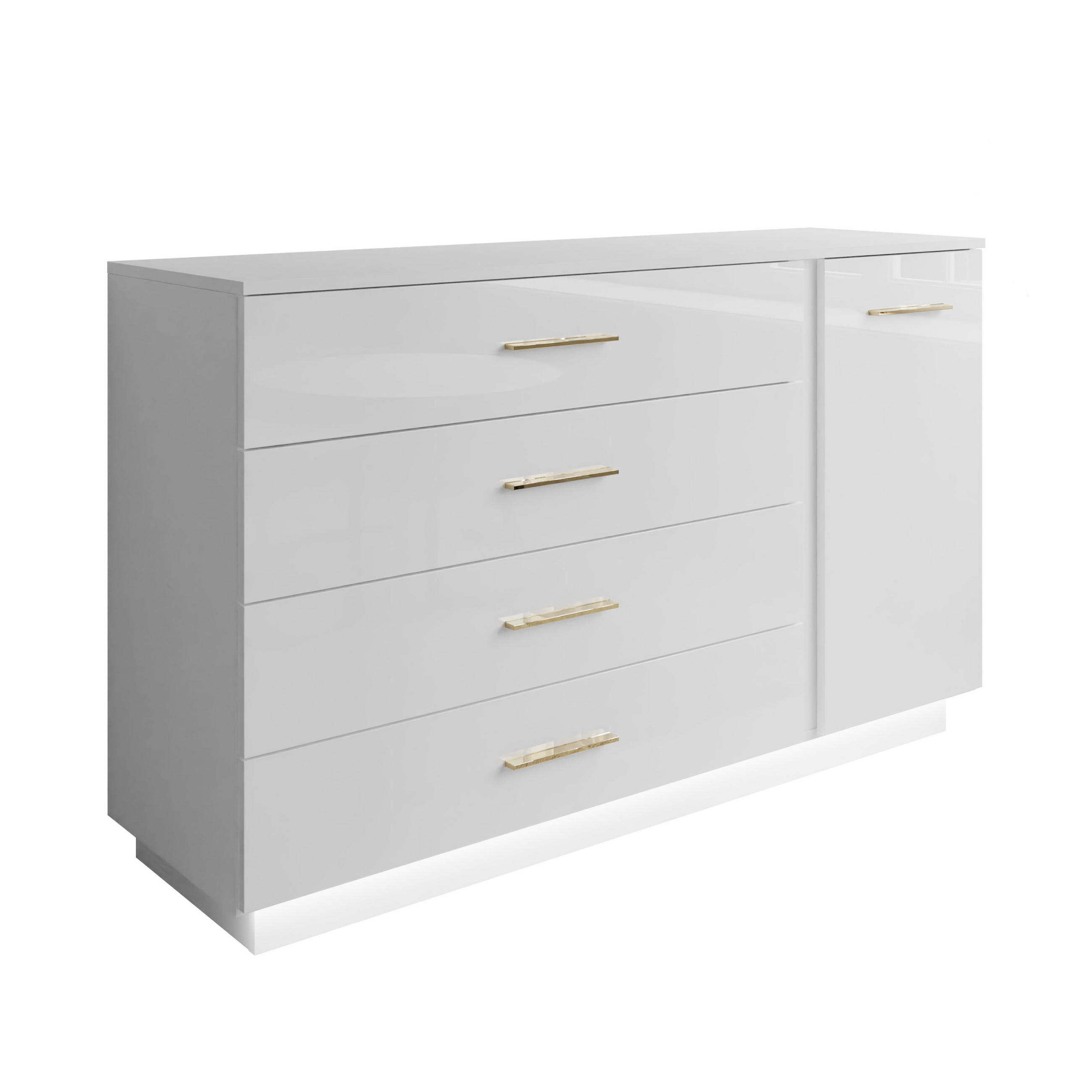 SIDEBOARD LINA II 1D4S mit LED-Beleuchtung Griffe Goldchrom - Weiß, Holzwerkstoff (138/84/41cm) - Lookway