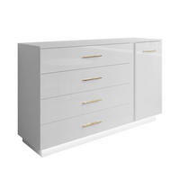 SIDEBOARD LINA II 1D4S mit LED-Beleuchtung Griffe Goldchrom - Weiß, Holzwerkstoff (138/84/41cm) - Lookway