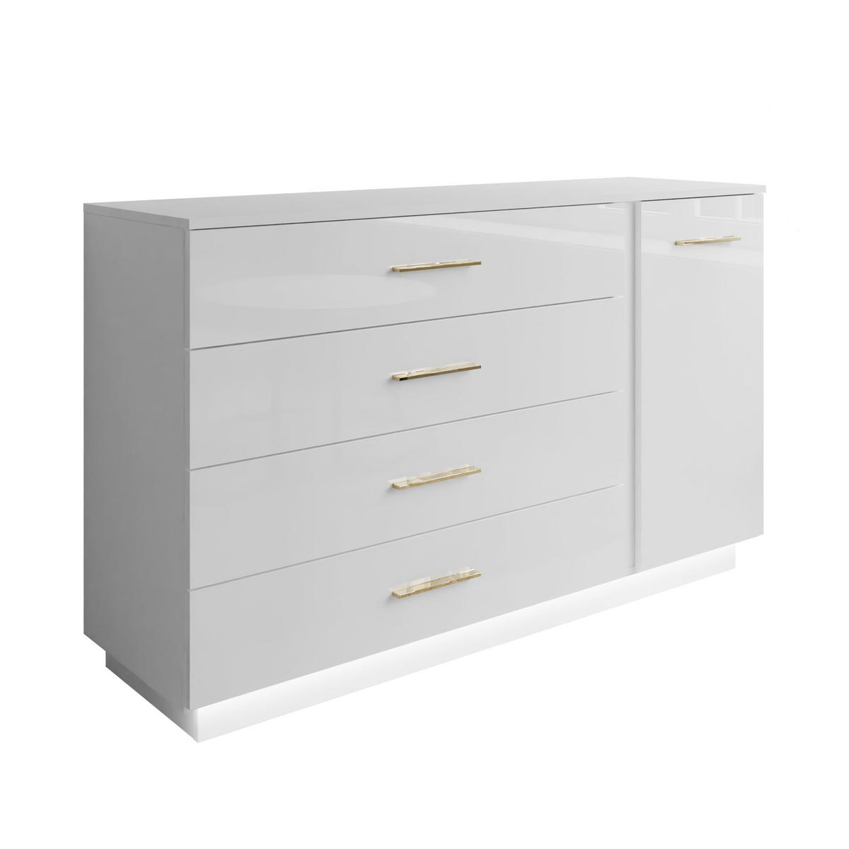 SIDEBOARD LINA II 1D4S mit LED-Beleuchtung Griffe Goldchrom - Weiß, Holzwerkstoff (138/84/41cm) - Lookway
