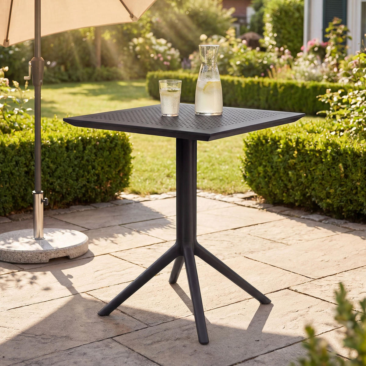 GARTENTISCH eckig 60/60/74 cm Kunststoff schwarz - Schwarz, Kunststoff (60/60/74cm) - CLP